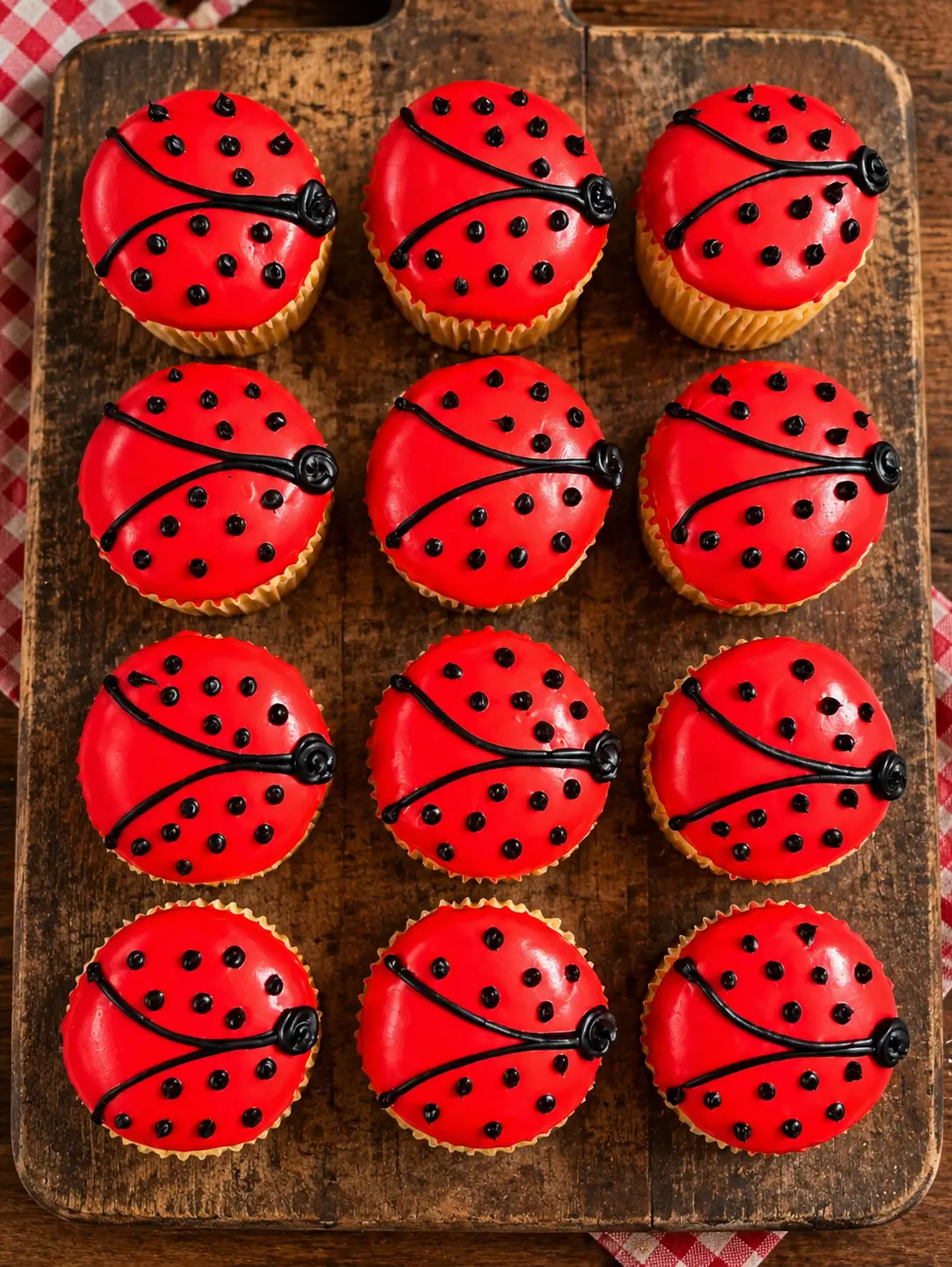Custom red ladybug cupcakes